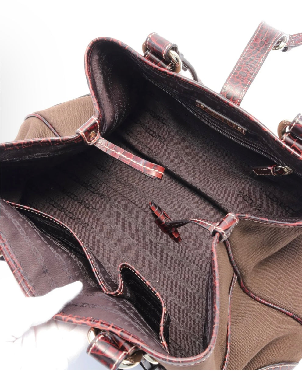 Macadam Charm Handbag Leather Dark Brown Croc Embossed