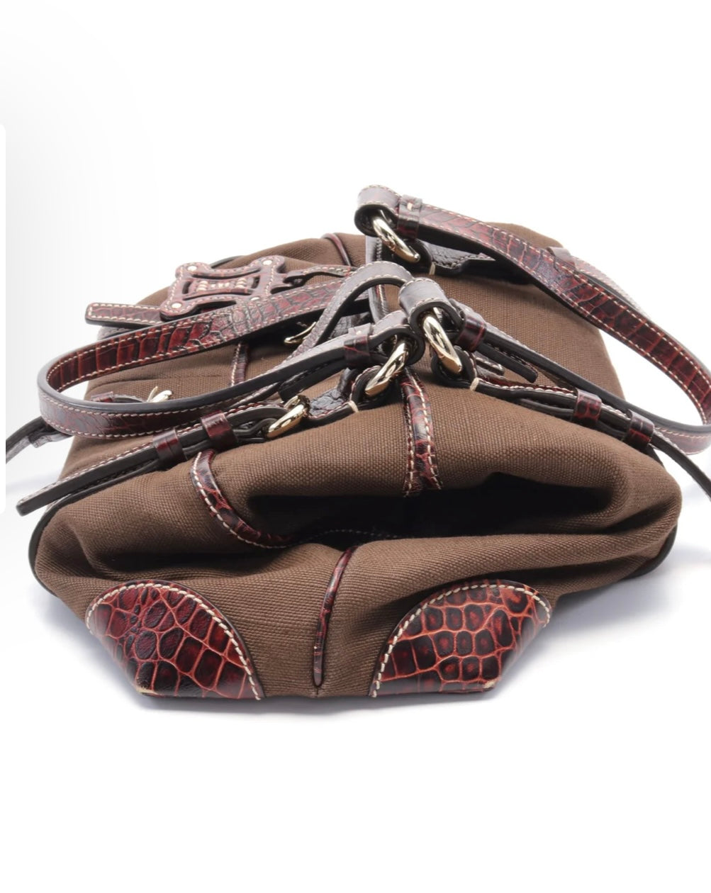 Macadam Charm Handbag Leather Dark Brown Croc Embossed