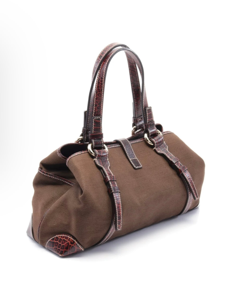 Macadam Charm Handbag Leather Dark Brown Croc Embossed