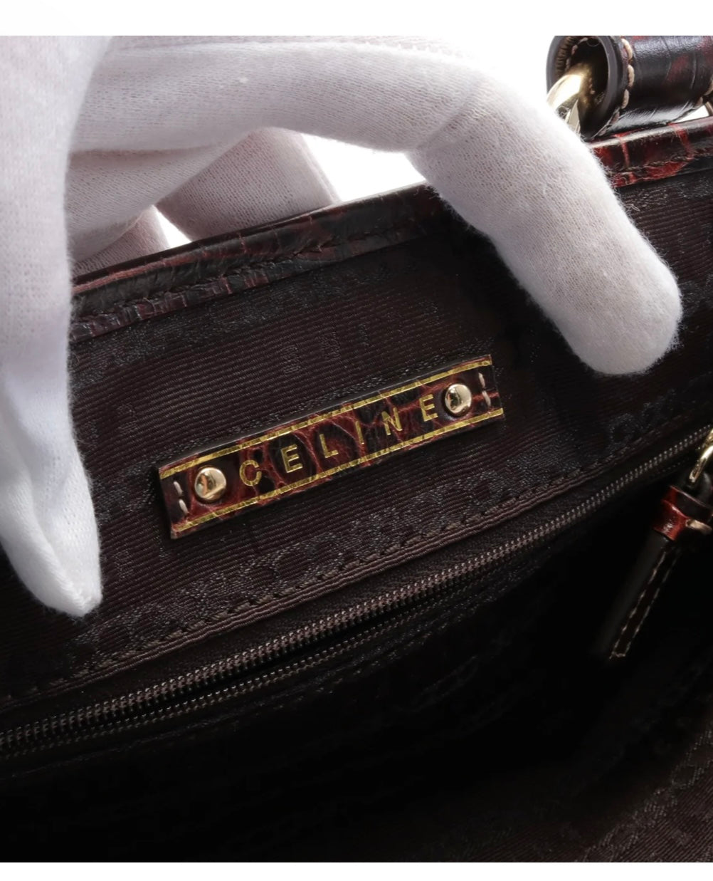 Macadam Charm Handbag Leather Dark Brown Croc Embossed