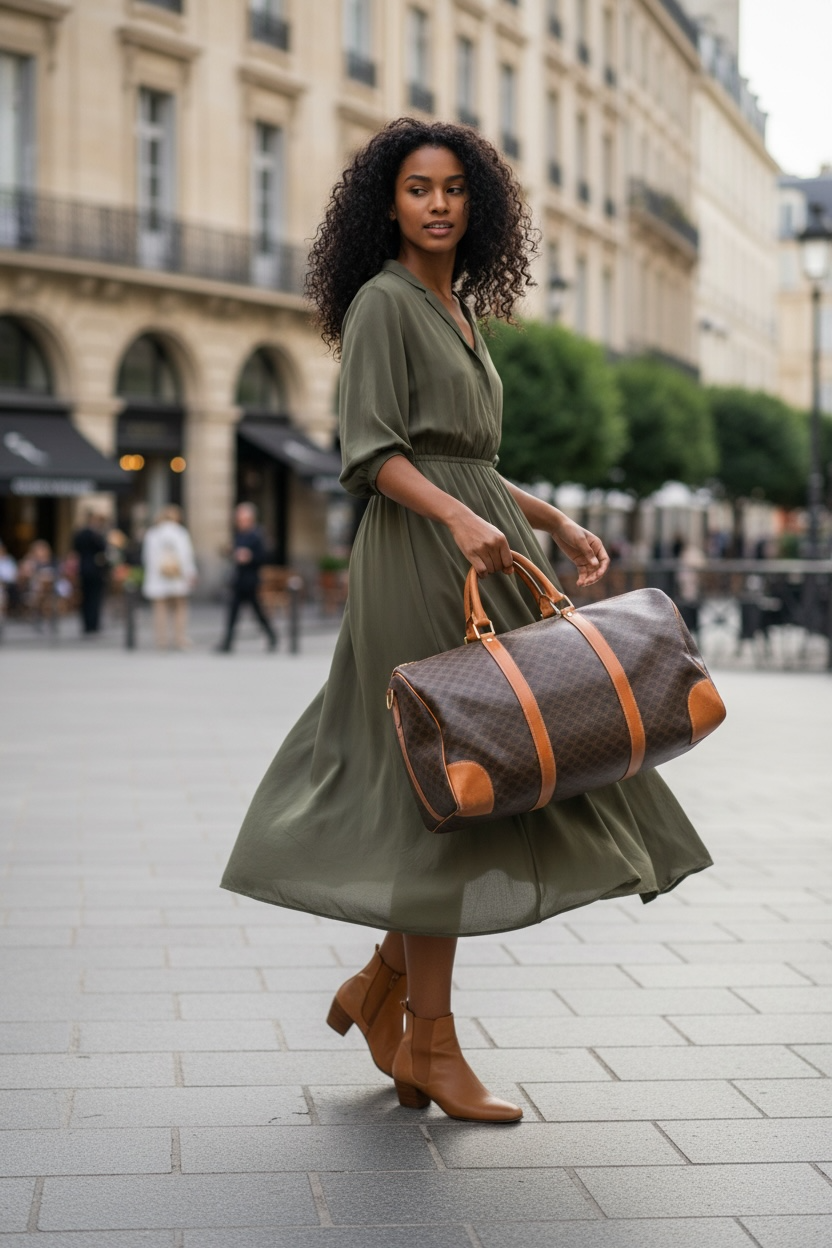 Celine Travel / Boston Duffel bag Macadam PVC coated Brown