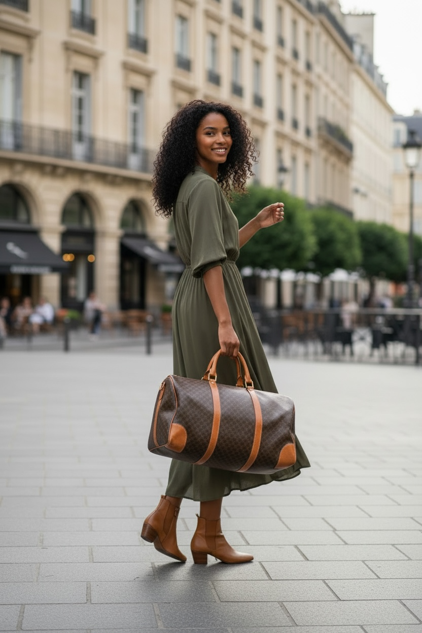 Celine Travel / Boston Duffel bag Macadam PVC coated Brown